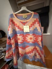 BNWT WILDFOX Jumper Sweater Oversized Distressed Pink Aztec Print Sz Small S 