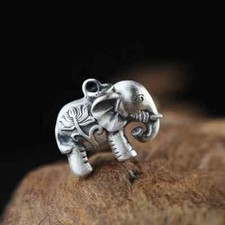 Ladies 925 Sterling Silver Elephant Charm Pendant Necklace Handmade Gift