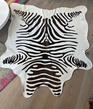 Black and White Zebra Print Cowhide Rug Asymmetrical Design 190 x 210 cm