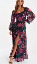 QUIZ BLACK FLORAL SPARKLY