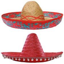 RED SOMBRERO HAT MEXICAN STRAW