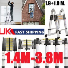 1.4M-3.8M Portable Aluminium Alloy Telescopic Ladder Extendable Safety Silver UK