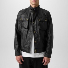 Belstaff Mens Black Waxed