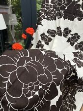 Vintage 1970s Swedish Cotton Canvas Round Brown Screen Print Floral Tablecloth