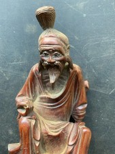 Vintage Chinese Hand Carved Hardwood figure 19th Chinese Carved Wooden figure 