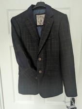 Size 36 - Mens House Of Cavani Navy Brown Blazer Jacket Tweed with Elbow Patch