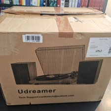 Udreamer Record Player Turntable Hi-Fi System with 40W Bookshelf Speakers, Brown