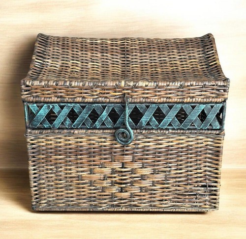 Vintage woven wicker storage - woven,