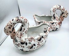 2 x Japanese Porcelain Swan Planters Hand Decorated in Imari Colours