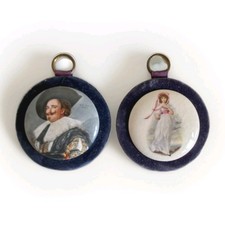 Vintage Velvet Framed Staffordshire Fine Ceramic Cameos x 2