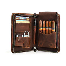 Genuine Leather Cigar Case Passport Travel Humidor Set Lighter Cutter Pocket Box