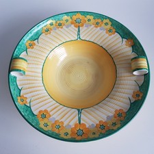 Art Deco CWS Longton centrepiece bowl ceramic yellow green 30cm vintage England