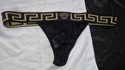 Bnwot versace black lace thong - versace,