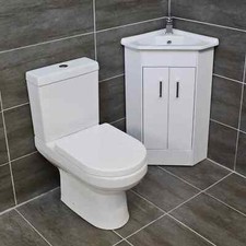 2 Door Corner Vanity Unit with Charlie Toilet Cloakroom Set Ensuite White Gloss