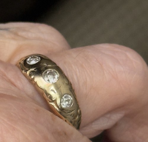 Antique 14k gold 3 diamond - 14k,
