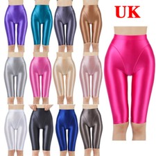 Women's Biker Shorts High Waist Oil Shiny Leggings Active Gym Workout Yoga Pants