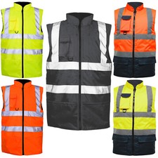 HI VIZ VIS VISIBILITY FLEECE REVERSIBLE WATERPROOF BODY WARMER GILET WAISTCOAT