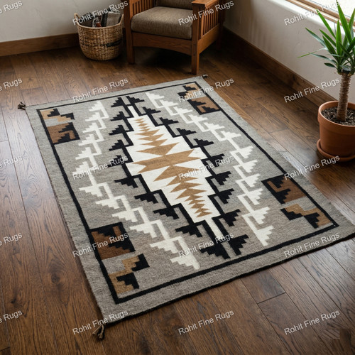 Handwoven wool navajo rug - handwoven,