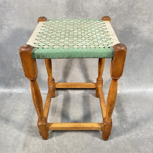 Vintage footstool wooden woven - wooden,