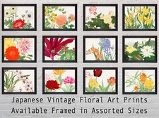 Framed Vintage Japanese Floral Wall Art Poster Prints Botanical Flower Picture