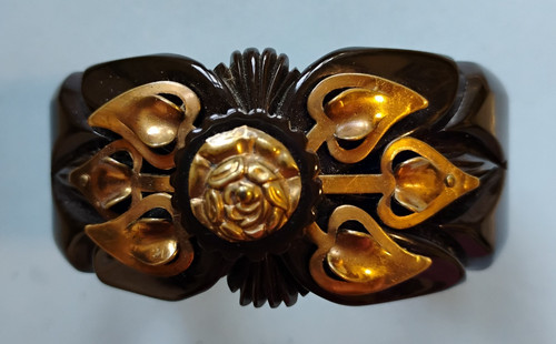 Vintage carved hinged bakelite - hinged,
