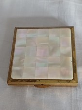 Vintage Kigu of London Mother of Pearl Gold Tone Make Up / Powder Compact