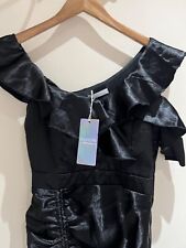 Allyson Dress Size M 8 New Black Satin Pencil Cold Shoulder Short Sleeve Ruched