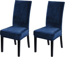Navy Blue Velvet Stretch Dining Room Chair Covers Protective Slipcover Washable