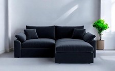 LOAF Cuddlemuffin Modular RHF Chaise Sofa in Liquorice Blue Velvet (1812)