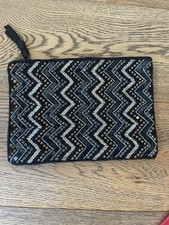 Matalan Beaded Clutch Bag Purse Blqck Silver Gold