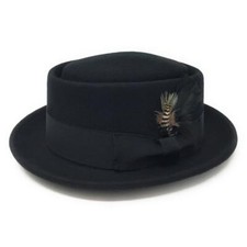 Wool Felt Black Pork Pie Hat -
