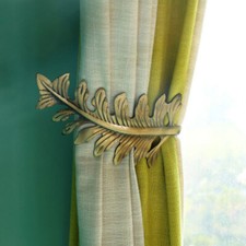 2X Leaf Shaped Curtain Tie Back Hold Backs Holder Wall Mounted Hooks Gold Bronze