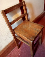 Antique Victorian child teddy bear doll 23 inch ladder back teak chair