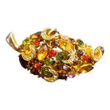 Vintage Brooch Sphinx Multicoloured Crystal Gold Tone Numbered Crescent Moon....