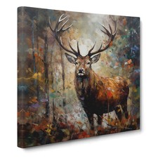 Stag In A Forest Palette No.1 Canvas Wall Art Print Framed Picture Home Decor