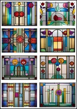 Charles Rennie Mackintosh Style Static Cling Stained Glass Effect Window Decor