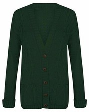 New Ladies Chunky Cable Knit Buttoned Granddad Cardigan  Long Sleeves Pockets