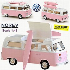 VW Volkswagen T2b Camper Van Westfalia + Surfboards 1972-79 Pink 1:43 Norev