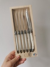 Authentic Laguiole France 6 White Handle Stainless Steel Steak Knives