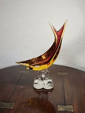 Vintage Murano Amber And Amethyst Cased Sommerso Italian Art Glass Fish Figurine