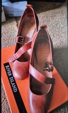 River Island Block Coral Heeled Shoes  With  Buckle  Detail Size 8