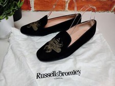 RUSSELL & BROMLEY NAVY LOAFERS UK 3 EU 36 GOLDEN BEE VELVET SLIPPER WOMENS SHOES