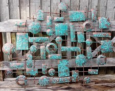 Large Copper Verdigris Effect Metal Wall Art Sculpture Abstract MCM Decor 
