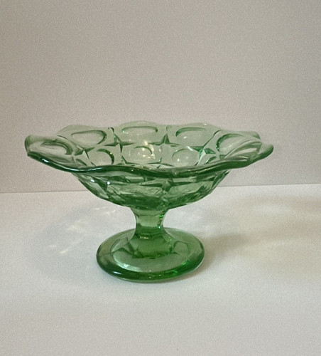 Vintage green glass pedestal - green,