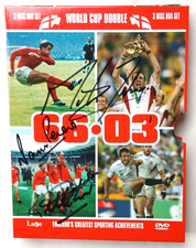 1966 Football WC Final and 2003 Rugby WC Final signed Hurst, Peters and Johnson