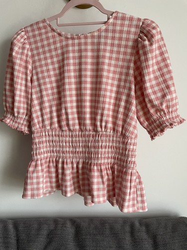 Pink white gingham peplum - &,