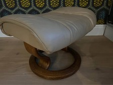 Ekornes Stressless Cream Beige Leather Footstool Ottoman Stool Classic Base