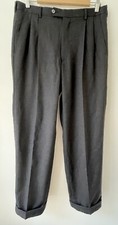 DAKS dark grey pure wool tapered leg pleated front suit trousers turn up W 32"