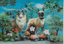 Dogs in flowers 3D  postcard