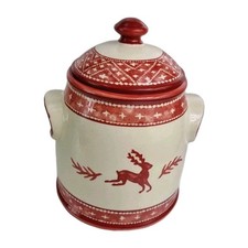 DANSK CHRISTMAS NORDIK KNITS DEER RED+BEIGE BISCUITCOOKIE JAR VGC